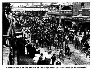 Coo-ees marching through Parramatta (The Cumberland Argus and Fruitgrowers Advocate 20/11/1915)
