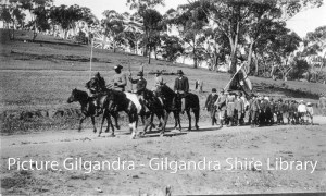 Coo-ees being lead into Dripstone, NSW (Photograph courtesy of Gilgandra Shire Library)