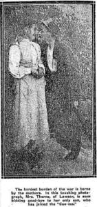 Mrs Thorne with her son Thomas Thorne who joined at Lawson (Mirror of Australia 13/11/1915)