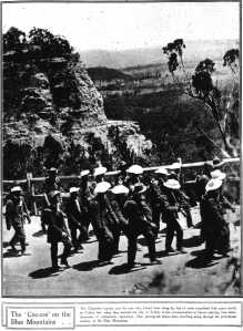 Coo-ees climbing Berghofers Pass on Mt. Victoria (Sydney Mail 17/11/1915)