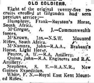 Gilgandra recruits with previous military service (Farmer & Settler 15/10/1915)