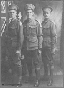 W. Hilton Saunders, Ernest May, and Wilfred McDonald, at Dubbo, ca. Dec. 1915 (Photograph courtesy of Macquarie Regional Library)