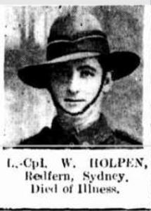L. Cpl. W. Holpen, Redfern, Sydney. Died of Illness (Sydney Mail, 8/1/1919)