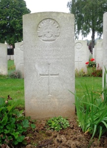 John Martin's headstone at Peronne Communal Cemetery Extension, France (Photograph: S. & H. Thompson, 6/9/2014)
