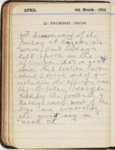 W. H. Saunders diary entry 25/4/1918 (Image part of the State Library of NSW collection)