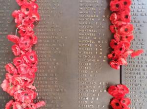 W. H. Nicholls' name on the Australian War Memorial Roll of Honour (Photograph: S. &. H. Thompson 5/1/2015)