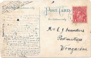 Back of postcard sent by W. H. Saunders to his mother, courtesy of Mrs K. Edmonds