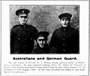 William Joseph Munro (seated), German prisoner of war (Cumberland Argus and Fruitgrowers Advocate 8/6/1918)